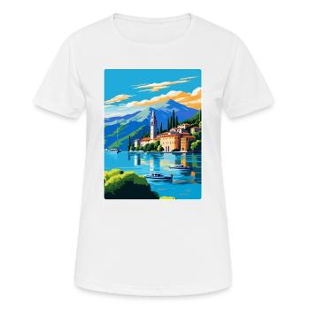 Lake Como Italy Vintage Travel Poster Souvenir WPA - Women's Breathable T-Shirt - white - Front - AI Model Female 172 dark (172cm)