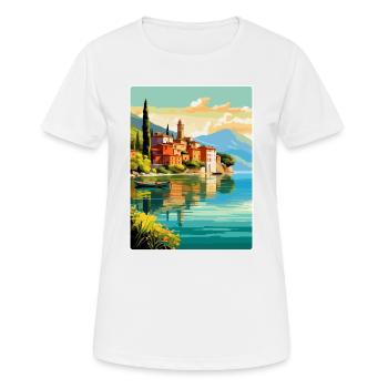 Lake Como Italy Vintage Travel Poster Souvenir WPA - Women's Breathable T-Shirt - white - Front - AI Model Female 172 dark (172cm)