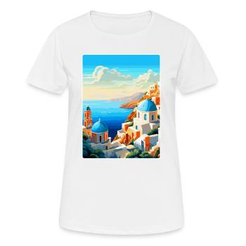 Santorin Grèce Affiche de voyage vintage souvenir - T-shirt respirant Femme - blanc - Devant - AI Model Female 172 dark (172cm)