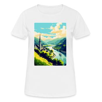 Vallée du Rhin Allemagne Affiche de voyage vintage - T-shirt respirant Femme - blanc - Devant - AI Model Female 172 dark (172cm)