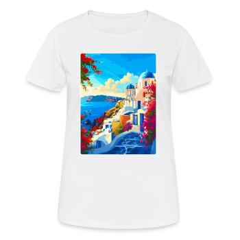 Santorin Grèce Affiche de voyage vintage souvenir - T-shirt respirant Femme - blanc - Devant - AI Model Female 172 dark (172cm)