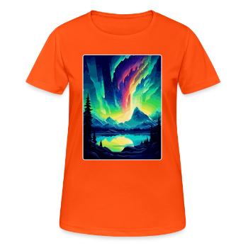 Northern Lights Iceland Mur d’affiches de voyage vintage - T-shirt respirant Femme - orange néon - Devant - AI Model Female 172 dark (172cm)