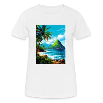 Saint Lucia Caribbean Vintage Travel Poster - Women's Breathable T-Shirt - white - Front - AI Model Female 172 dark (172cm)
