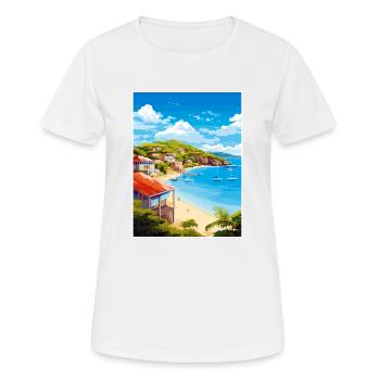 Antigua and Barbuda Caribbean Travel Poster - Women's Breathable T-Shirt - white - Front - AI Model Female 172 dark (172cm)