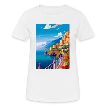 Amalfi Coast Italy Vintage Travel Poster Souvenir - Women's Breathable T-Shirt - white - Front - AI Model Female 172 dark (172cm)