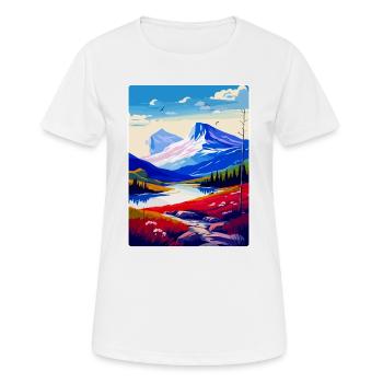 Scandinavian Mountains Norway Travel Poster WPA - Women's Breathable T-Shirt - white - Front - AI Model Female 172 dark (172cm)