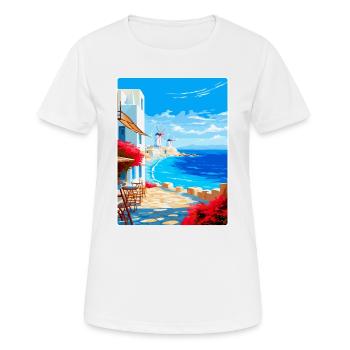 Mykonos Griechenland Vintage Reiseplakat Souvenir WPA - Frauen T-Shirt atmungsaktiv - Weiß - Vorne - AI Model Female 172 dark (172cm)