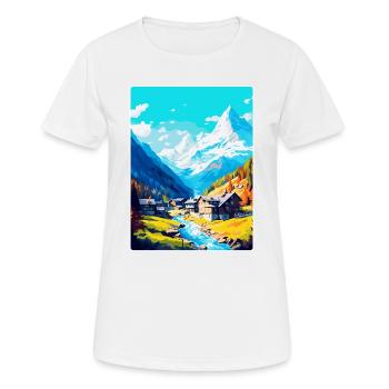 Saas Fee Schweiz Vintage Reiseplakat WPA Kunst - Frauen T-Shirt atmungsaktiv - Weiß - Vorne - AI Model Female 172 dark (172cm)