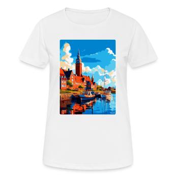 Halmstad Sweden Vintage Travel Poster Souvenir WPA - Women's Breathable T-Shirt - white - Front - AI Model Female 172 dark (172cm)