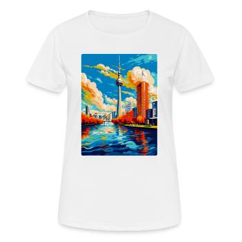 Dusseldorf Germany Vintage Travel Poster Souvenir - Women's Breathable T-Shirt - white - Front - AI Model Female 172 dark (172cm)