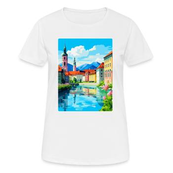 Ljubljana Slovenia Vintage Travel Poster Souvenir - Women's Breathable T-Shirt - white - Front - AI Model Female 172 dark (172cm)