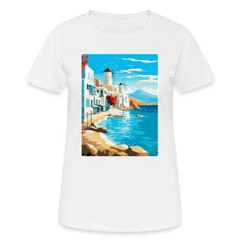 Mykonos Griechenland Vintage Reiseplakat Souvenir WPA - Frauen T-Shirt atmungsaktiv - Weiß - Vorne - AI Model Female 172 dark (172cm)