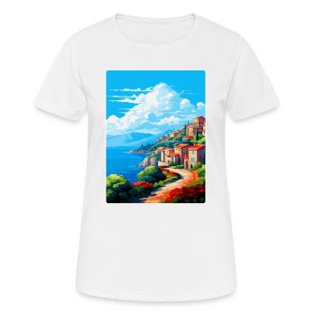Elba Italien Vintage Reiseplakat Souvenir Souvenir - Frauen T-Shirt atmungsaktiv - Weiß - Vorne - AI Model Female 172 dark (172cm)