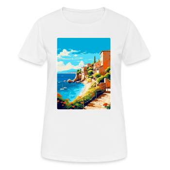 Costa Brava Spanien Vintage Reiseplakat Souvenir - Frauen T-Shirt atmungsaktiv - Weiß - Vorne - AI Model Female 172 dark (172cm)