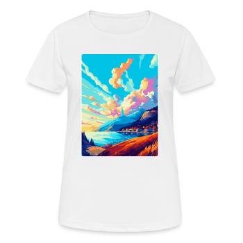 Bergen Norway Vintage Travel Poster WPA Souvenir - Women's Breathable T-Shirt - white - Front - AI Model Female 172 dark (172cm)