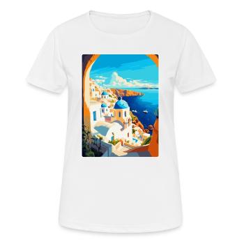 Santorin Grèce Affiche de voyage vintage souvenir - T-shirt respirant Femme - blanc - Devant - AI Model Female 172 dark (172cm)