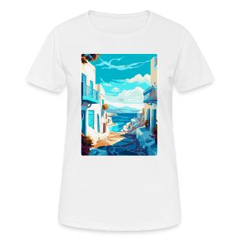 Mykonos Griechenland Vintage Reiseplakat Souvenir WPA - Frauen T-Shirt atmungsaktiv - Weiß - Vorne - AI Model Female 172 dark (172cm)