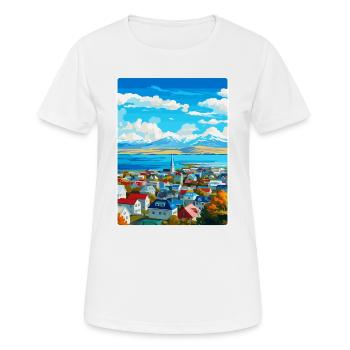 Reykjavik Iceland Vintage Travel Poster Souvenir - Women's Breathable T-Shirt - white - Front - AI Model Female 172 dark (172cm)