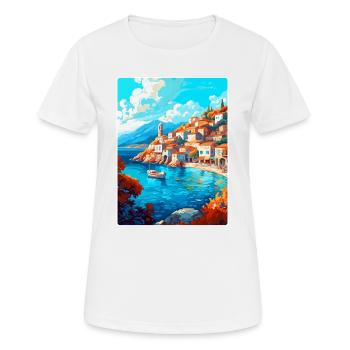 Hydra Greece Vintage Travel Poster WPA Souvenir - Women's Breathable T-Shirt - white - Front - AI Model Female 172 dark (172cm)