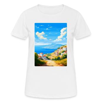 Kea Griechenland Vintage Reiseplakat Souvenir Souvenir - Frauen T-Shirt atmungsaktiv - Weiß - Vorne - AI Model Female 172 dark (172cm)
