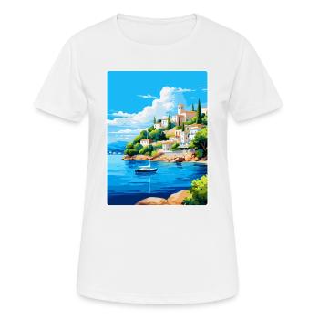 Porto Heli Griechenland Vintage Reiseplakat Souvenir - Frauen T-Shirt atmungsaktiv - Weiß - Vorne - AI Model Female 172 dark (172cm)