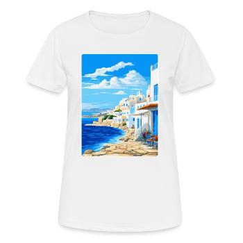 Mykonos Griechenland Vintage Reiseplakat Souvenir WPA - Frauen T-Shirt atmungsaktiv - Weiß - Vorne - AI Model Female 172 dark (172cm)