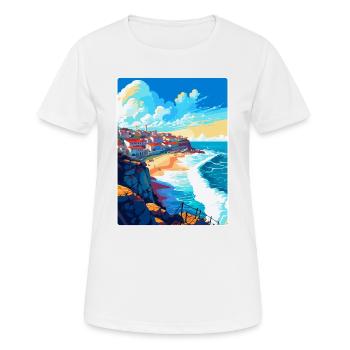 Nazare Portugal Vintage Travel Poster Souvenir WPA - Women's Breathable T-Shirt - white - Front - AI Model Female 172 dark (172cm)