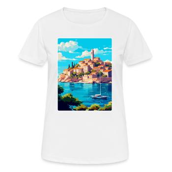 Primosten Kroatien Vintage Reiseplakat Souvenir - Frauen T-Shirt atmungsaktiv - Weiß - Vorne - AI Model Female 172 dark (172cm)
