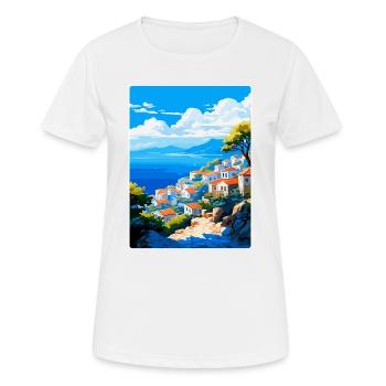 Hydra Greece Vintage Travel Poster WPA Souvenir - Women's Breathable T-Shirt - white - Front - AI Model Female 172 dark (172cm)