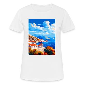 Hydra Greece Vintage Travel Poster WPA Souvenir - Women's Breathable T-Shirt - white - Front - AI Model Female 172 dark (172cm)