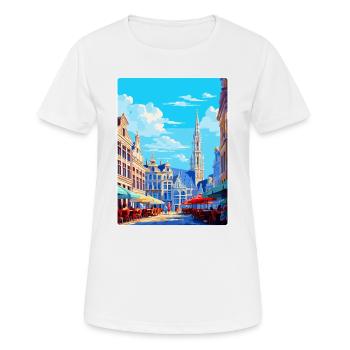 Brussels Belgium Vintage Travel Poster Souvenir - Women's Breathable T-Shirt - white - Front - AI Model Female 172 dark (172cm)