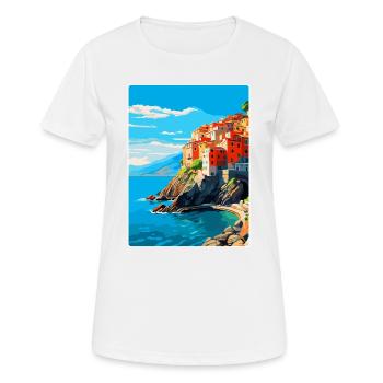 Cinque Terre Italie Affiche de voyage vintage souvenir - T-shirt respirant Femme - blanc - Devant - AI Model Female 172 dark (172cm)