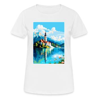 Lac de Bled, Slovénie, Affiche de voyage vintage, Souvenir - T-shirt respirant Femme - blanc - Devant - AI Model Female 172 dark (172cm)