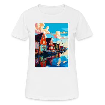 Volendam Netherlands Vintage Travel Poster WPA Art - Women's Breathable T-Shirt - white - Front - AI Model Female 172 dark (172cm)