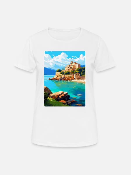 Corse France Affiche de voyage vintage Souvenir WPA - T-shirt respirant Femme - blanc