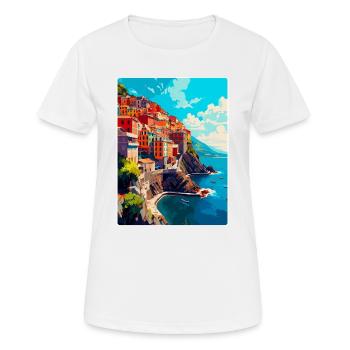 Cinque Terre Italie Affiche de voyage vintage Souvenir - T-shirt respirant Femme - blanc - Devant - AI Model Female 172 dark (172cm)