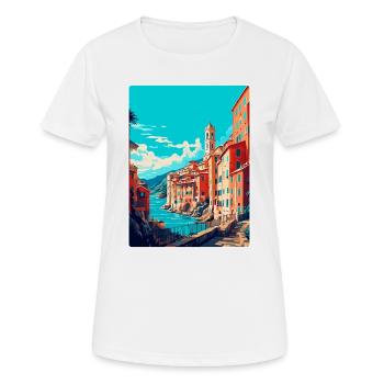 Gênes Italie Affiche de voyage vintage WPA Art Souvenir - T-shirt respirant Femme - blanc - Devant - AI Model Female 172 dark (172cm)
