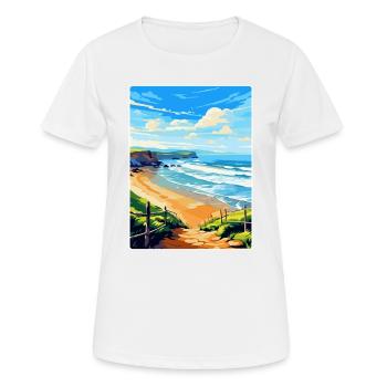 Perranporth Beach Angleterre Royaume-Uni Voyage Affiche WPA Art - T-shirt respirant Femme - blanc - Devant - AI Model Female 172 dark (172cm)