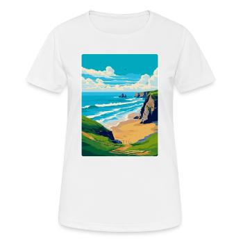 Bedruthan Steps Cornwall England Uk Travel Poster - Women's Breathable T-Shirt - white - Front - AI Model Female 172 dark (172cm)