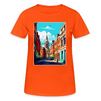 Leeds England Uk Vintage Reise Poster Souvenir - Frauen T-Shirt atmungsaktiv - Neonorange - Vorne - AI Model Female 172 dark (172cm)