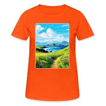 Isle Of Canna Schottland Großbritannien Reise Poster Souvenir - Frauen T-Shirt atmungsaktiv - Neonorange - Vorne - AI Model Female 172 dark (172cm)