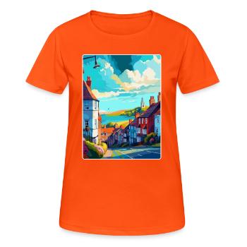 Lewes England Uk Vintage Reiseposter Souvenir - Frauen T-Shirt atmungsaktiv - Neonorange - Vorne - AI Model Female 172 dark (172cm)