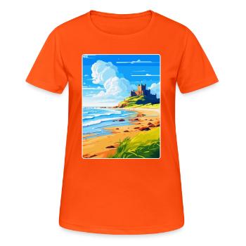 Bamburgh Castle England Uk Reise Poster Souvenir - Frauen T-Shirt atmungsaktiv - Neonorange - Vorne - AI Model Female 172 dark (172cm)