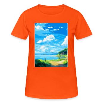 Feock England Uk Vintage Reiseposter Souvenir - Frauen T-Shirt atmungsaktiv - Neonorange - Vorne - AI Model Female 172 dark (172cm)