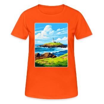 Godrevy Point England Uk Reise Poster Souvenir - Frauen T-Shirt atmungsaktiv - Neonorange - Vorne - AI Model Female 172 dark (172cm)
