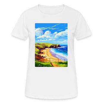 Holywell Bay Cornwall England Uk Travel Poster WPA - Women's Breathable T-Shirt - white - Front - AI Model Female 172 dark (172cm)