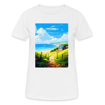 Lamorna Cornwall England Uk Travel Poster Souvenir - Women's Breathable T-Shirt - white - Front - AI Model Female 172 dark (172cm)