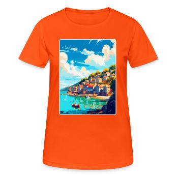Looe England Uk Vintage Reise Poster Souvenir WPA - Frauen T-Shirt atmungsaktiv - Neonorange - Vorne - AI Model Female 172 dark (172cm)
