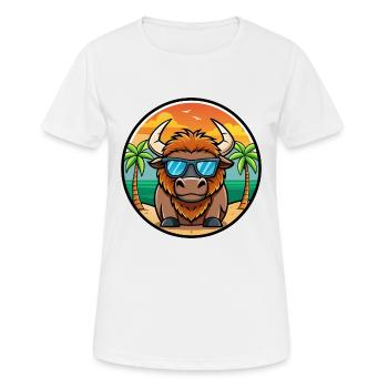 Bison Funny Cartoon Summer Beach Sunglasses Cool - Women's Breathable T-Shirt - white - Front - AI Model Female 172 dark (172cm)