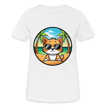 Kätzchen Lustige Cartoon Sommer Strand Sonnenbrille Cool - Frauen T-Shirt atmungsaktiv - Weiß - Vorne - AI Model Female 172 dark (172cm)